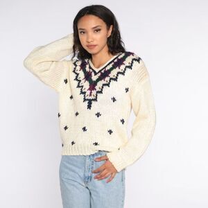 URBAN RENEWAL Fair Isle Sweater Womens Size L Ivory Pullover‎ Knit Cabin Grandpa